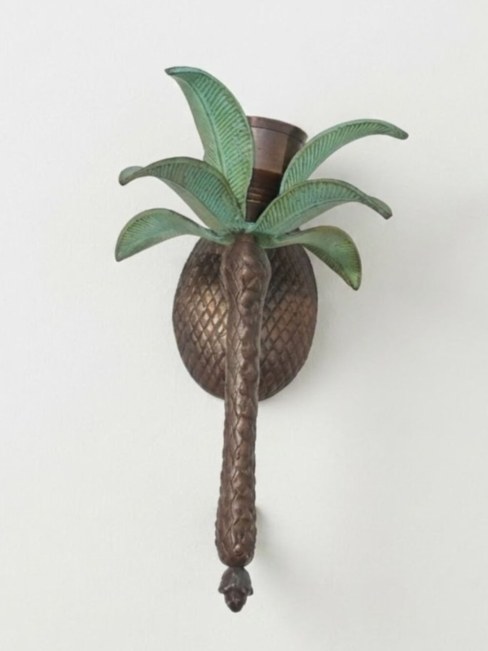 Heavy Bronze Pineapple Palm Tree Wall Sconce Candle Holder Made In India Vintage
